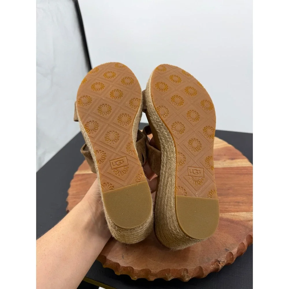 UGG Niyomee Wedge Sandal Women Size 10 Chestnut Suede Espadrille 1146910
